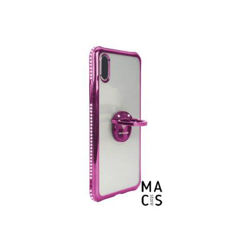 Чехол TPU прозрачный бампер фиолетовый с кольцом Камни для iPhoneХ