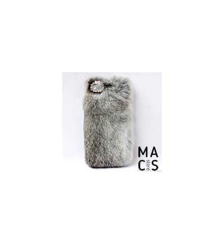 Чехол серый Мех и камушки для iPhone8