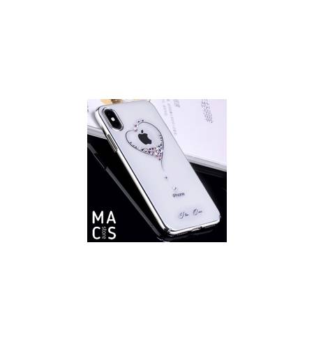 Чехол TPU пластик серебро Сердце камни Swarovski для iPhoneХ