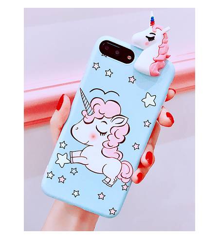 Чехол TPU голубой Единорог звезды 3D для iPhone8