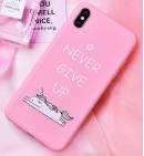 Чехол TPU розовый Единорог Never give up для iPhoneX