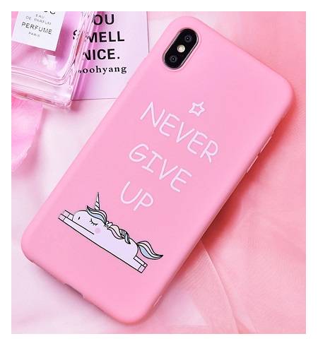 Чехол TPU розовый Единорог Never give up для iPhoneX