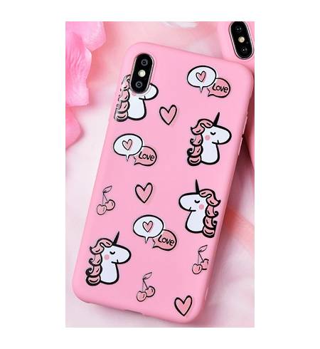 Чехол TPU розовый Единороги LOVE для iPhoneX