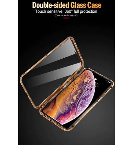 Чехол стекло двусторонний прозрачный золото для iPhoneХS MAX