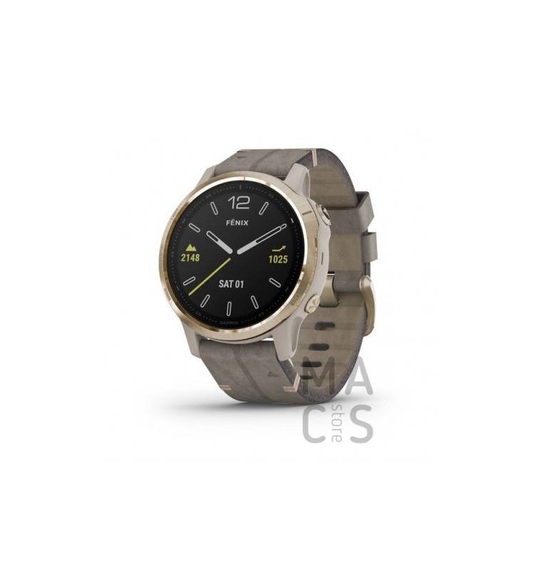 Garmin fenix 6S SAPPHIRE - Light Gold-tone with Shale Gray Leather Band  купить в Черкассах, магазин Macsstore
