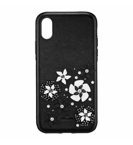 Чохол Swarovski шкіра чорний з квітами для iPhone X/XS